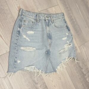 TURKISH MADE Trendy Light Blue Distressed Denim Mini Skirt